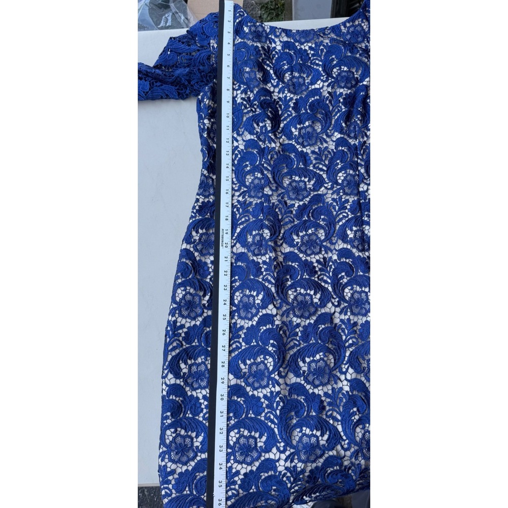 Eliza J Royal Blue Floral Guipure Lace V-Neck Sheath Cocktail Dress Size 10 - Picture 7 of 15